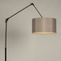 Foto 31368-5: Große Schwarze Bogenlampe mit Gelenkarm und grauem Stoffschirm