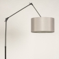 Foto 31368-6: Große Schwarze Bogenlampe mit Gelenkarm und grauem Stoffschirm