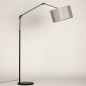 Foto 31368-8: Große Schwarze Bogenlampe mit Gelenkarm und grauem Stoffschirm