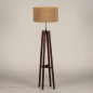 Foto 31378-3 schuinaanzicht: Japandi vloerlamp: Houten staande lamp met kap van bruin gevlochten touw