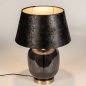 Foto 31384-3: Große Vasenlampe aus Rauchglas mit Messingfuß und schwarzem Stoffschirm mit goldener Innenseite