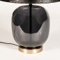 Foto 31384-9: Große Vasenlampe aus Rauchglas mit Messingfuß und schwarzem Stoffschirm mit goldener Innenseite