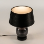 Foto 31385-3 schuinaanzicht: Vaaslamp met voet van rookglas en zwarte kap van stof met gouden binnenkant