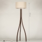 Foto 31404-1: Stativ-Stehlampe aus Holz in Walnussfarbe mit beigem Leinenschirm