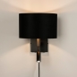Foto 31425-2: Luxuriöse Wandleuchte mit Stoffschirm und zusätzlicher Leselampe in Schwarz mit Gold sowie Kabel und Stecker