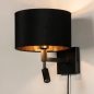 Foto 31425-4: Luxuriöse Wandleuchte mit Stoffschirm und zusätzlicher Leselampe in Schwarz mit Gold sowie Kabel und Stecker