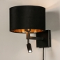 Foto 31425-5: Luxuriöse Wandleuchte mit Stoffschirm und zusätzlicher Leselampe in Schwarz mit Gold sowie Kabel und Stecker
