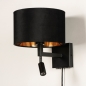 Foto 31425-6: Luxuriöse Wandleuchte mit Stoffschirm und zusätzlicher Leselampe in Schwarz mit Gold sowie Kabel und Stecker