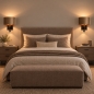 Foto 31428-11: Zwarte wandlamp met taupe kap van fluweel en extra leeslamp met snoer en stekker