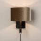 Foto 31428-2 vooraanzicht: Zwarte wandlamp met taupe kap van fluweel en extra leeslamp met snoer en stekker