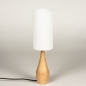 Foto 31429-5: Kegelförmige Tischleuchte aus Holz mit hohem, weißem Stoffschirm in Off-White