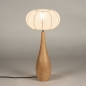 Foto 31434-2: Große kegelförmige Holztischlampe mit beigem Stoffschirm im Japandi-Stil