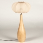 Foto 31434-6: Große kegelförmige Holztischlampe mit beigem Stoffschirm im Japandi-Stil