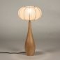 Foto 31435-2: Große kegelförmige Holztischlampe mit taupefarbenem Stoffschirm im Japandi-Stil