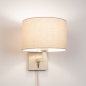 Foto 31452-3: Beige Wandleuchte mit beigem runden Leinenschirm mit Kabel und Stecker
