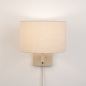 Foto 31452-7: Beige Wandleuchte mit beigem runden Leinenschirm mit Kabel und Stecker