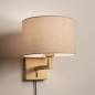 Foto 31456-3: Bedlamp in goud/messing met beige linnen kap en schakelaar op armatuur E27 