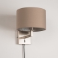 Foto 31459-1: Luxe wandlamp van staal met taupe linnen kap en snoer en stekker E27