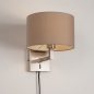 Foto 31459-2: Luxe wandlamp van staal met taupe linnen kap en snoer en stekker E27