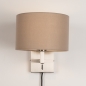 Foto 31459-4: Luxe wandlamp van staal met taupe linnen kap en snoer en stekker E27