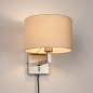 Foto 31460-2: Luxe wandlamp met beige linnen kap en snoer en stekker E27