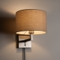 Foto 31460-3: Luxe wandlamp met beige linnen kap en snoer en stekker E27