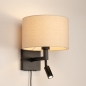 Foto 31463-2: Zwarte bedlamp met extra led leeslamp en beige kap