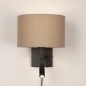 Foto 31464-1: Zwarte bedlamp met leeslamp en linnen kap in taupe 