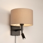 Foto 31464-2: Zwarte bedlamp met leeslamp en linnen kap in taupe 