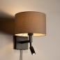 Foto 31464-3: Zwarte bedlamp met leeslamp en linnen kap in taupe 
