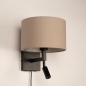 Foto 31464-4: Zwarte bedlamp met leeslamp en linnen kap in taupe 