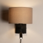 Foto 31464-5: Zwarte bedlamp met leeslamp en linnen kap in taupe 