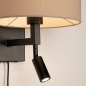 Foto 31464-7: Zwarte bedlamp met leeslamp en linnen kap in taupe 