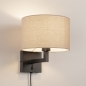 Foto 31467-2: Zwarte wandlamp met beige linnen kap E27 
