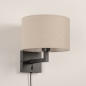 Foto 31467-6: Zwarte wandlamp met beige linnen kap E27 