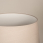 Foto 31478-7: Houten vloerlamp tripod in eiken kleur met taupe kap van stof 