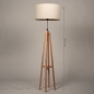Foto 31480-1: Houten vloerlamp met beige linnen kap rond