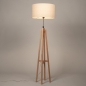 Foto 31480-3: Houten vloerlamp met beige linnen kap rond
