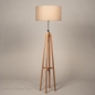 Foto 31481-4: Houten vloerlamp met taupe linnen kap rond 