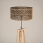 Foto 31507-10: Houten vloerlamp tripod met ronde kap van bamboe in naturel met zwart