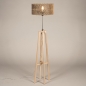 Foto 31507-3: Houten vloerlamp tripod met ronde kap van bamboe in naturel met zwart