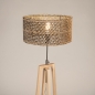 Foto 31507-7: Houten vloerlamp tripod met ronde kap van bamboe in naturel met zwart