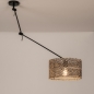 Foto 31509-4: Zwarte knikarm hanglamp verstelbaar met ronde bamboe kap 
