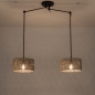 Foto 31511-2: Verstelbare hanglamp met knikarmen en twee ronde kappen van bamboe in naturel met zwart