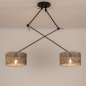 Foto 31511-3: Verstelbare hanglamp met knikarmen en twee ronde kappen van bamboe in naturel met zwart