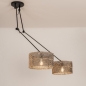 Foto 31511-4: Verstelbare hanglamp met knikarmen en twee ronde kappen van bamboe in naturel met zwart