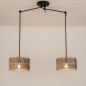 Foto 31511-5: Verstelbare hanglamp met knikarmen en twee ronde kappen van bamboe in naturel met zwart