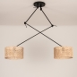 Foto 31512-6: Zwarte dubbele hanglamp met verstelbare knikarmen en ronde kappen van bamboe