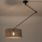 Foto 31513-2: Zwarte knikarm hanglamp verstelbaar met ronde bamboe kap 