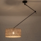 Foto 31514-2: Zwarte knikarm hanglamp verstelbaar met ronde bamboe kap 